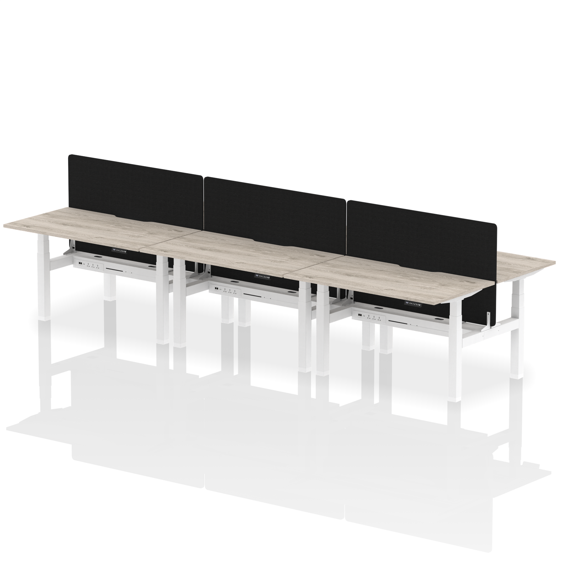 Air Back-to-Back Scalloped Edge Height Adjustable Bench Desk - 6 Person with Black Straight Screen