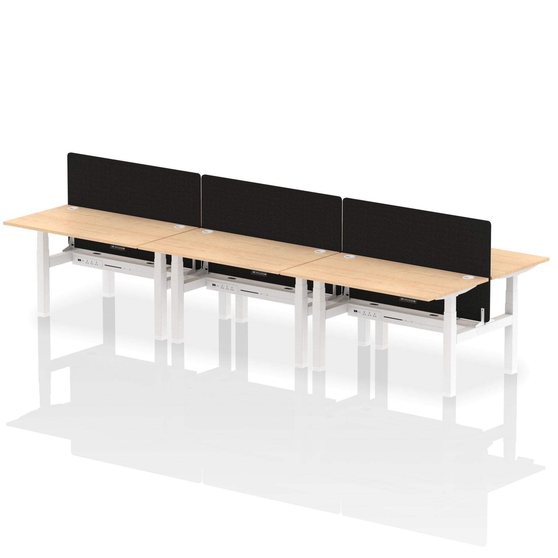 Air Back-to-Back Height Adjustable Bench Desk - 6 Person with Black Straight Screen