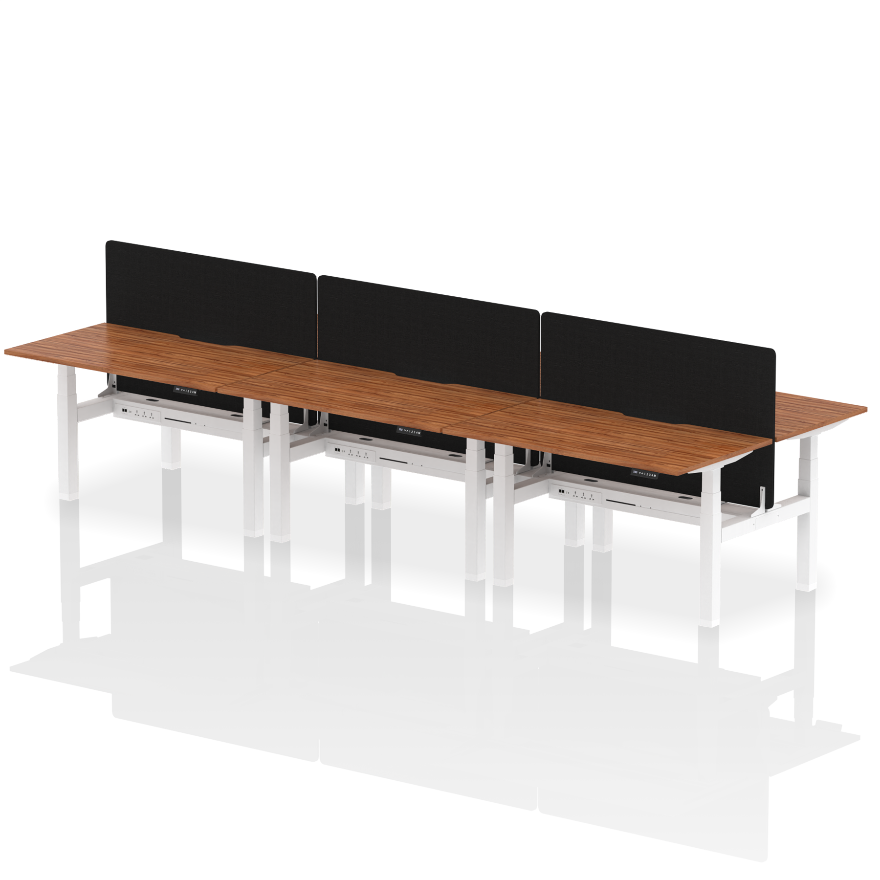 Air Back-to-Back Scalloped Edge Height Adjustable Bench Desk - 6 Person with Black Straight Screen