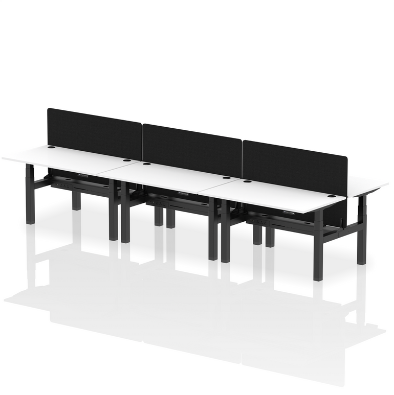 Air Back-to-Back Height Adjustable Bench Desk - 6 Person with Black Straight Screen