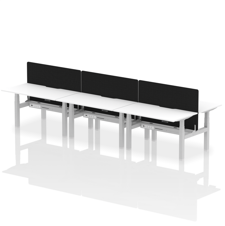 Air Back-to-Back Scalloped Edge Height Adjustable Bench Desk - 6 Person with Black Straight Screen