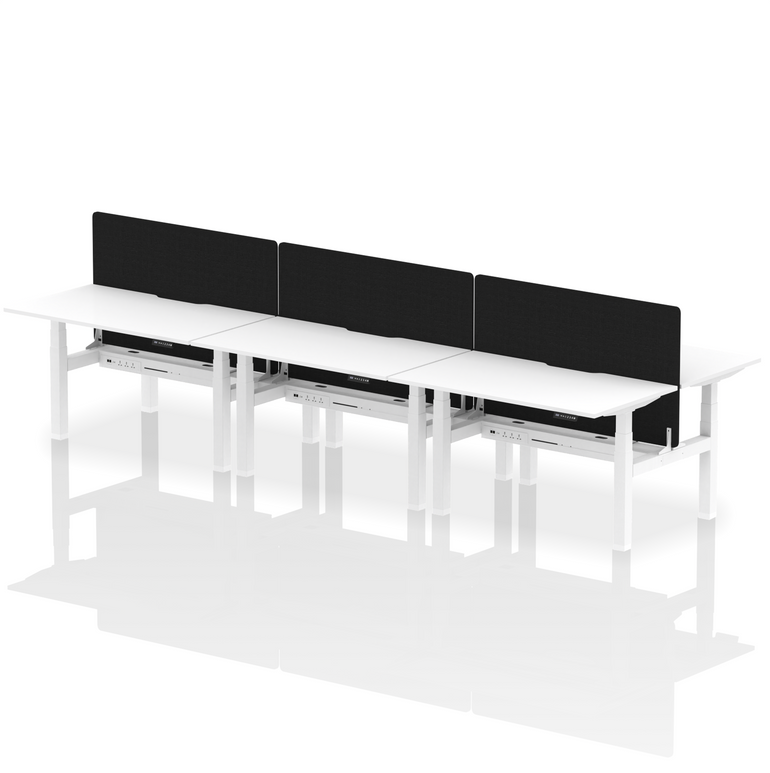 Air Back-to-Back Scalloped Edge Height Adjustable Bench Desk - 6 Person with Black Straight Screen