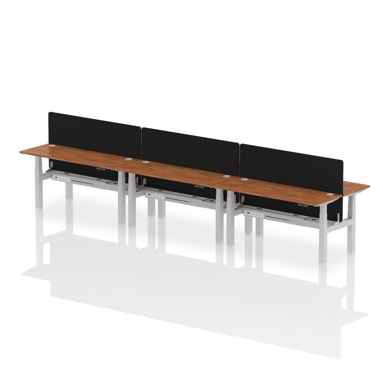 Air Back-to-Back Slimline Height Adjustable Bench Desk - 6 Person with Black Straight Screen