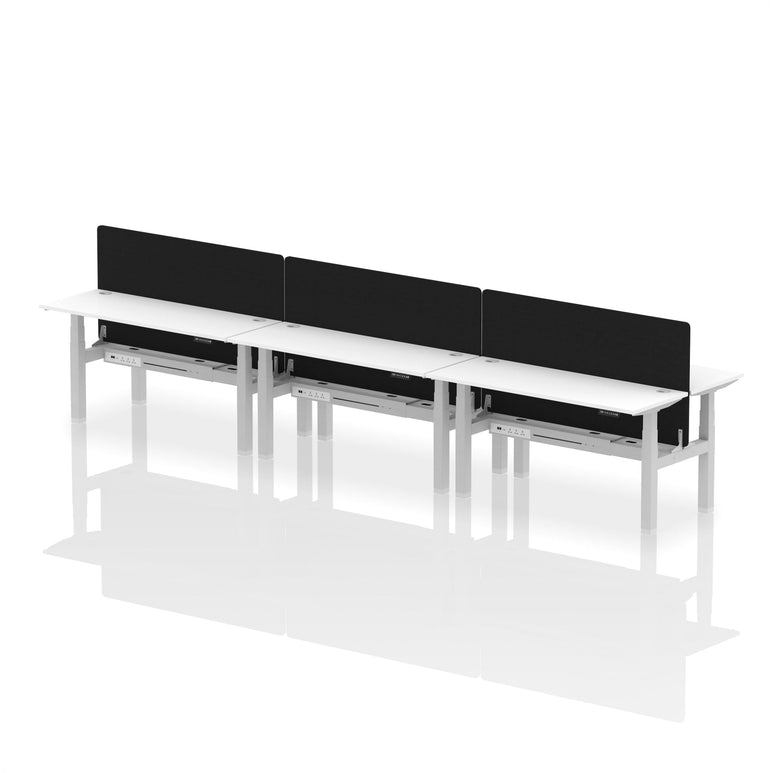 Air Back-to-Back Slimline Height Adjustable Bench Desk - 6 Person with Black Straight Screen