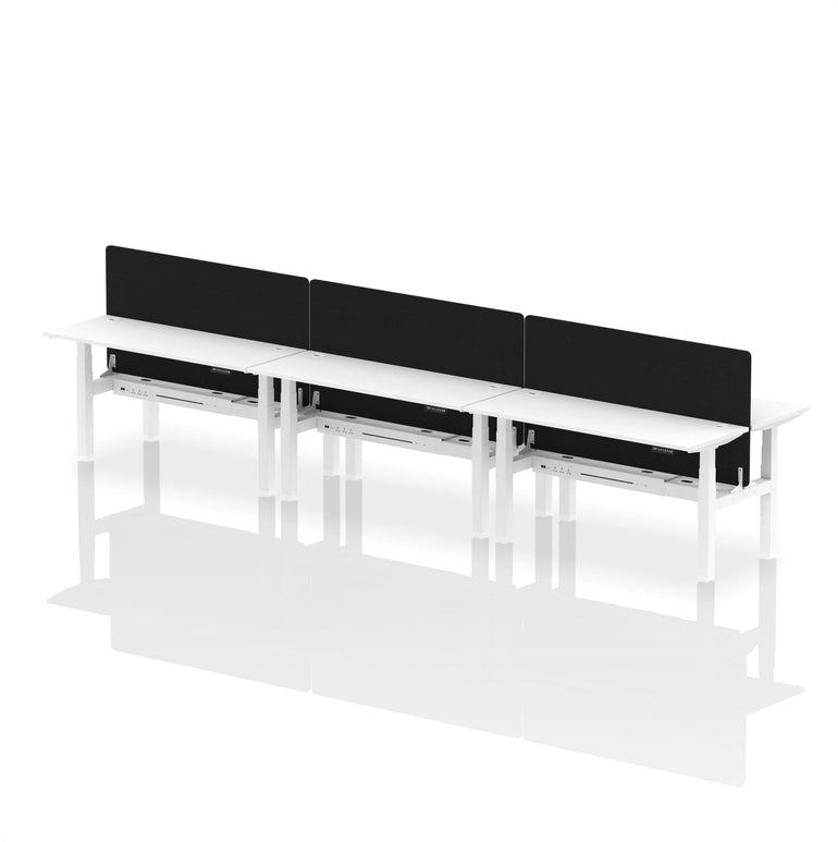 Air Back-to-Back Slimline Height Adjustable Bench Desk - 6 Person with Black Straight Screen