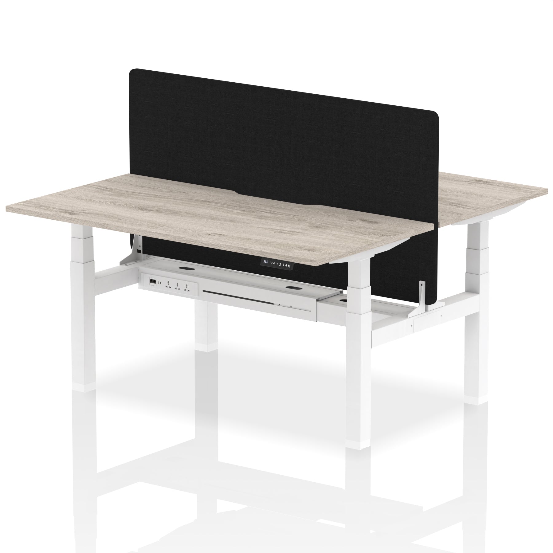 Air Back-to-Back Scalloped Edge Height Adjustable Bench Desk - 2 Person with Black Straight Screen