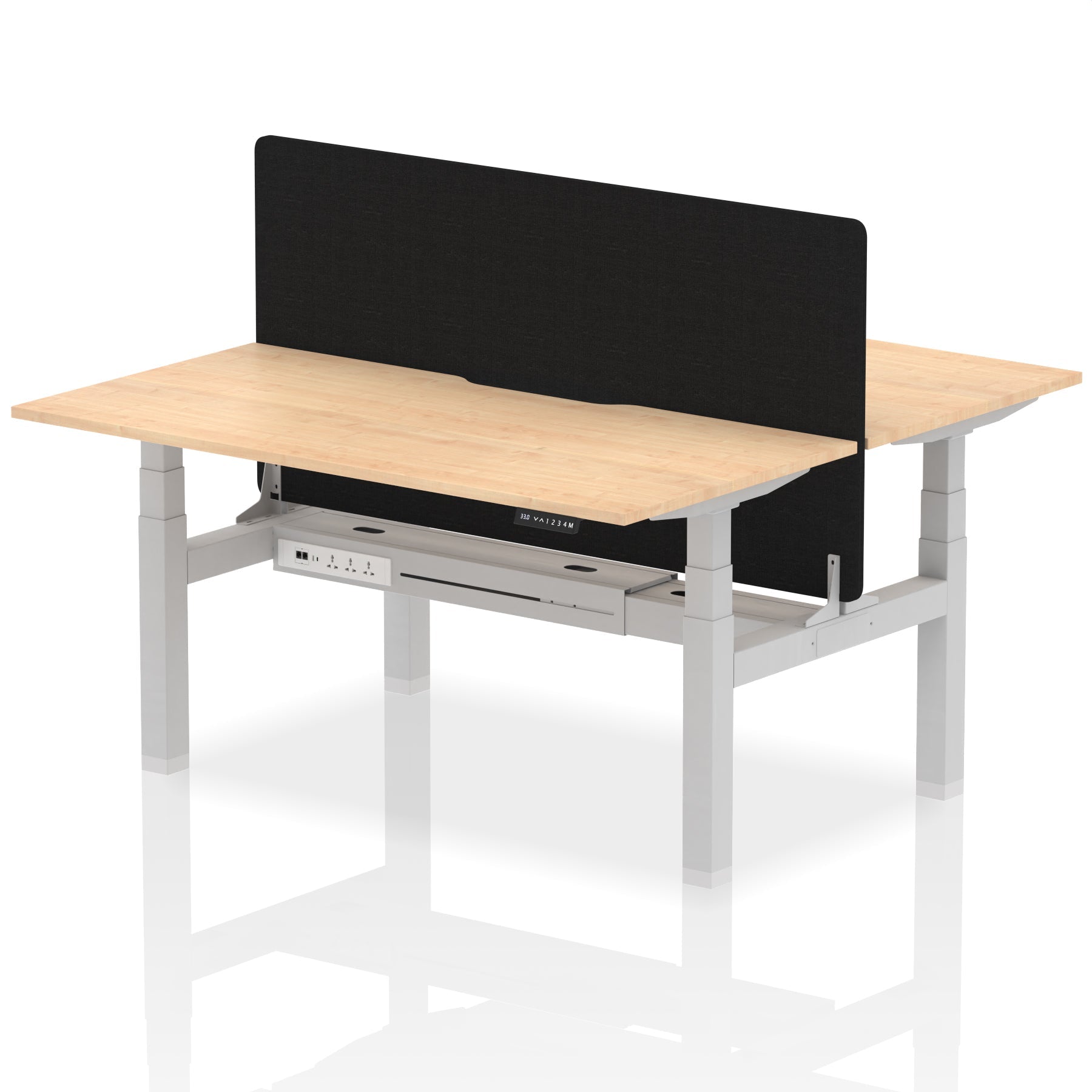 Air Back-to-Back Scalloped Edge Height Adjustable Bench Desk - 2 Person with Black Straight Screen