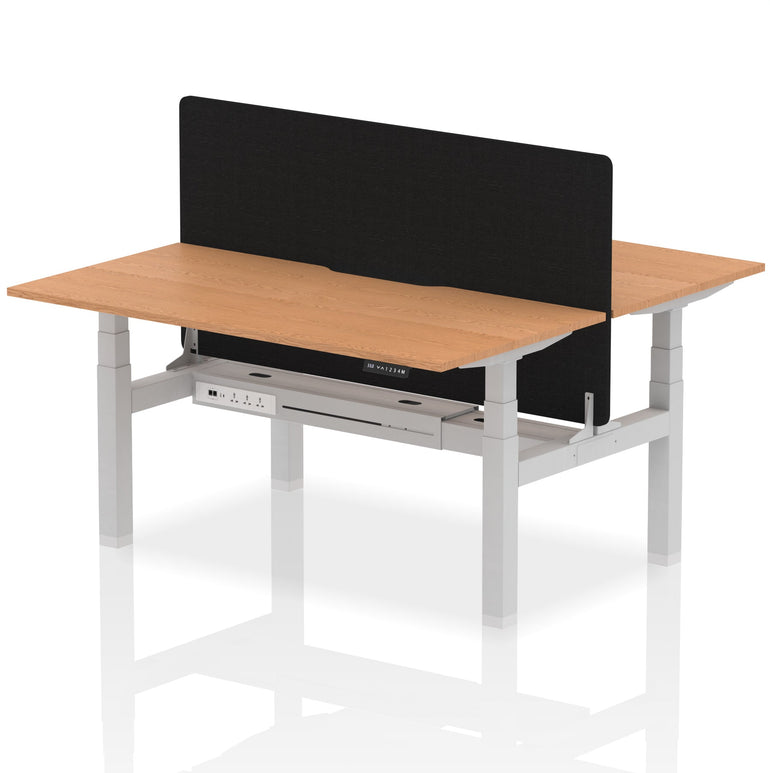 Air Back-to-Back Scalloped Edge Height Adjustable Bench Desk - 2 Person with Black Straight Screen