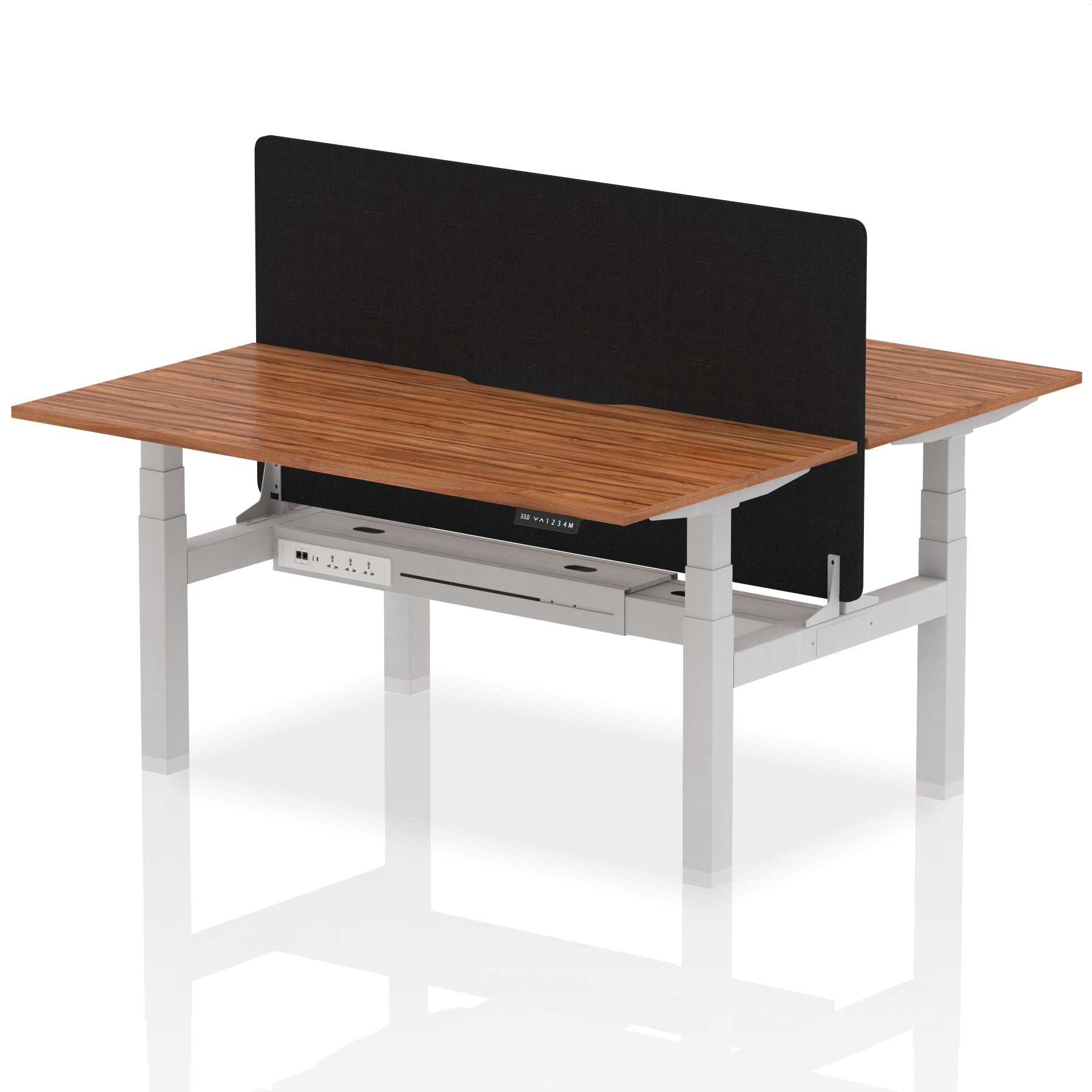 Air Back-to-Back Scalloped Edge Height Adjustable Bench Desk - 2 Person with Black Straight Screen