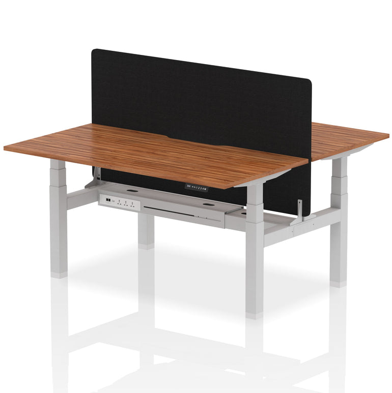 Air Back-to-Back Scalloped Edge Height Adjustable Bench Desk - 2 Person with Black Straight Screen