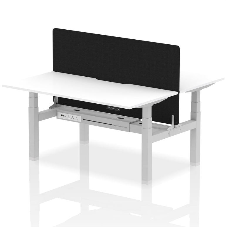 Air Back-to-Back Scalloped Edge Height Adjustable Bench Desk - 2 Person with Black Straight Screen