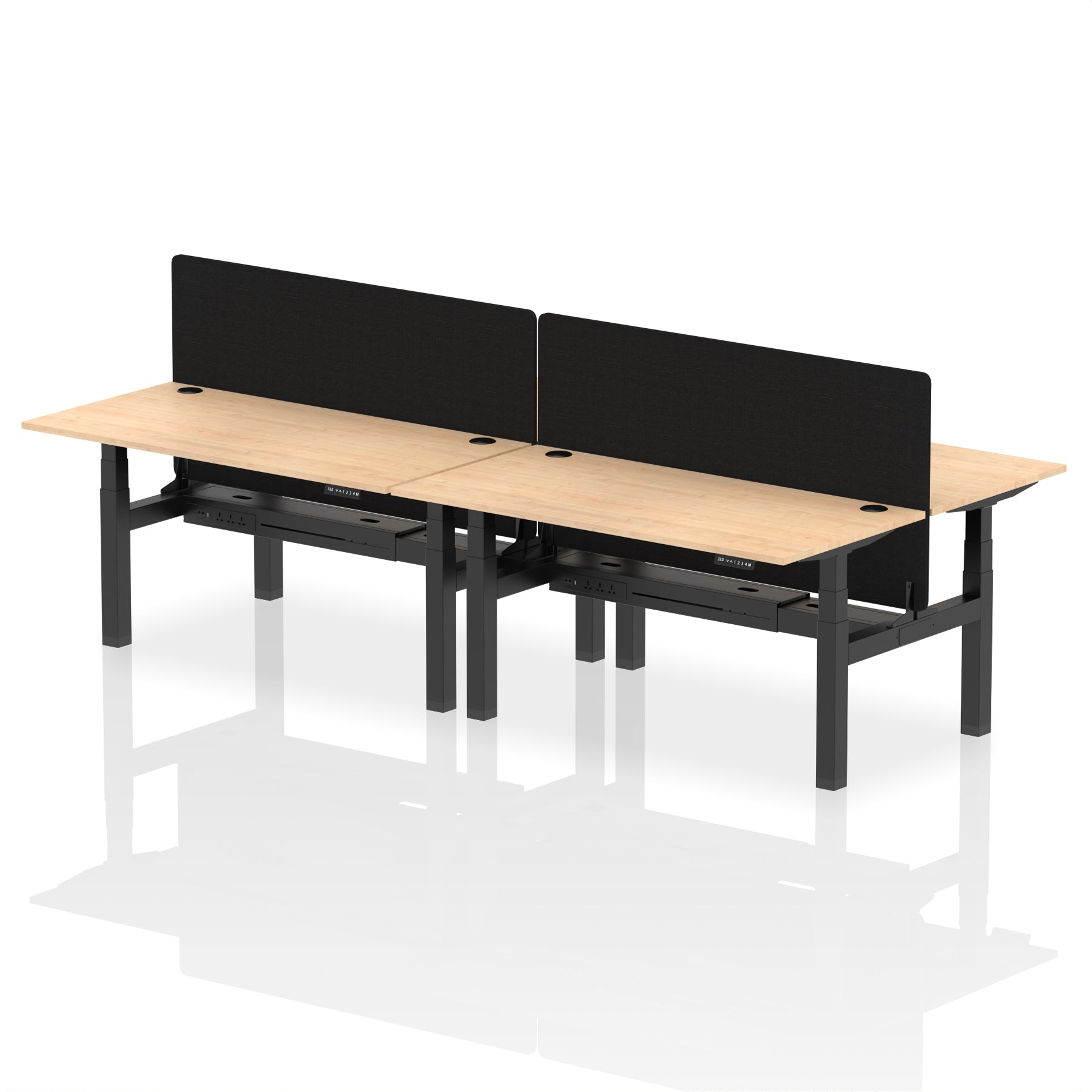 Air Back-to-Back Height Adjustable Bench Desk - 4 Person with Black Straight Screen