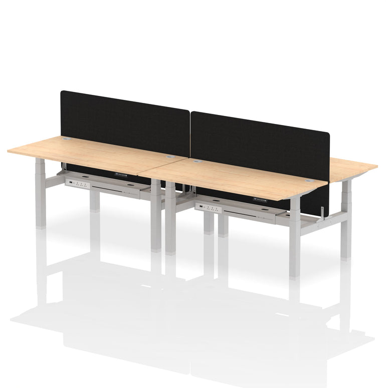 Air Back-to-Back Height Adjustable Bench Desk - 4 Person with Black Straight Screen