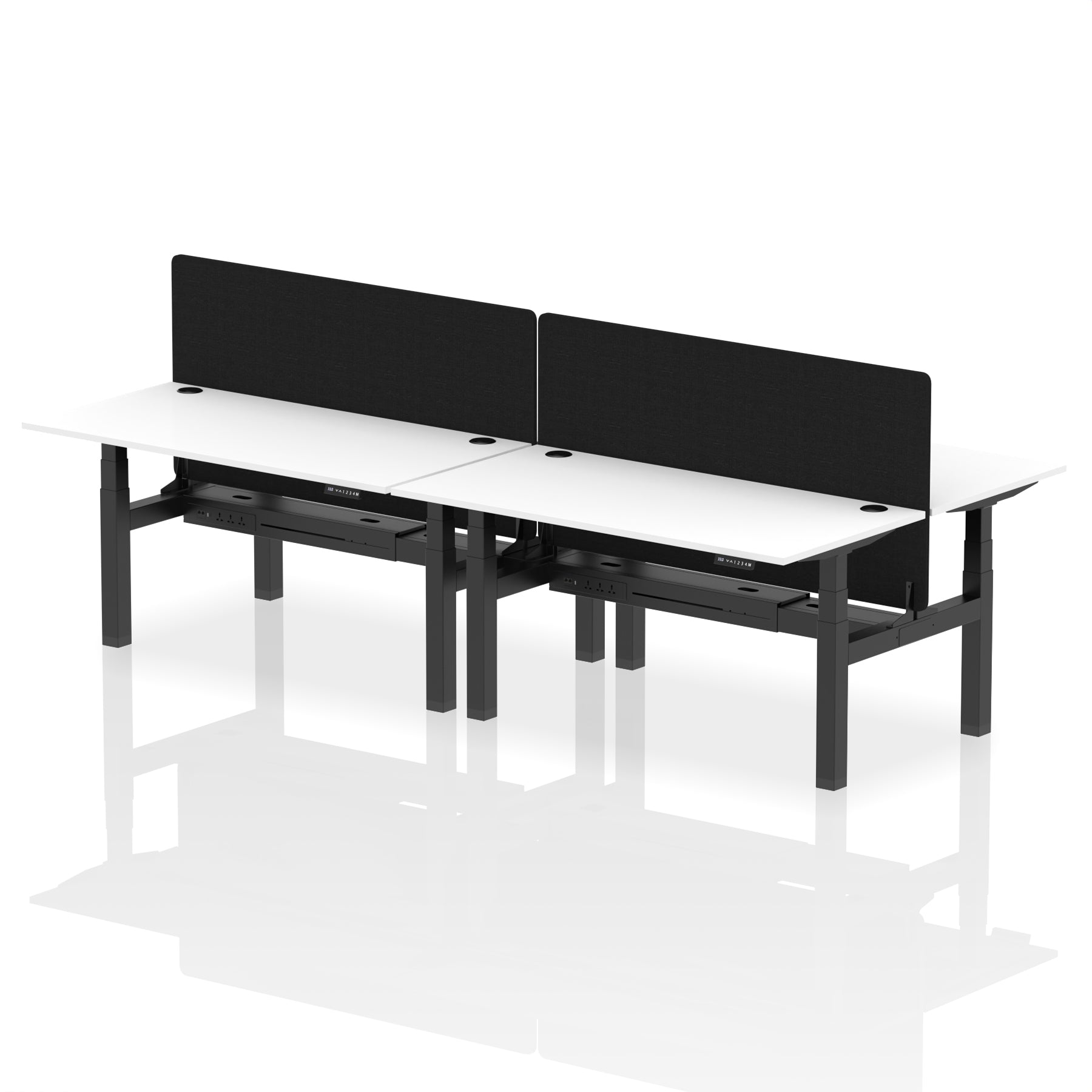 Air Back-to-Back Height Adjustable Bench Desk - 4 Person with Black Straight Screen