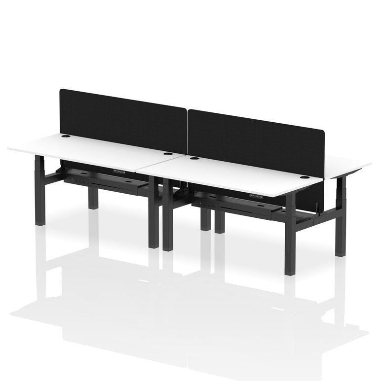 Air Back-to-Back Height Adjustable Bench Desk - 4 Person with Black Straight Screen