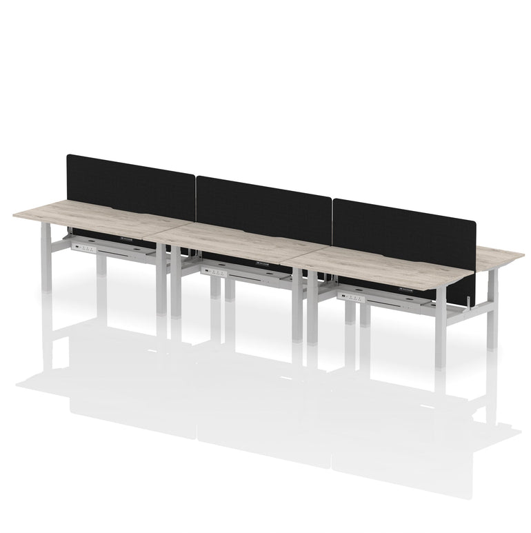 Air Back-to-Back Scalloped Edge Height Adjustable Bench Desk - 6 Person with Black Straight Screen