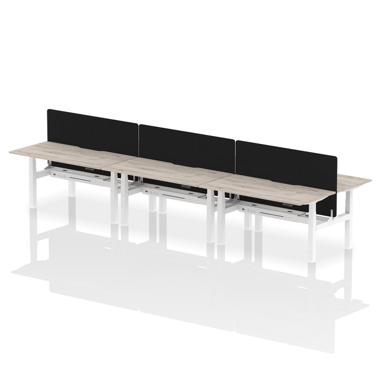 Air Back-to-Back Scalloped Edge Height Adjustable Bench Desk - 6 Person with Black Straight Screen