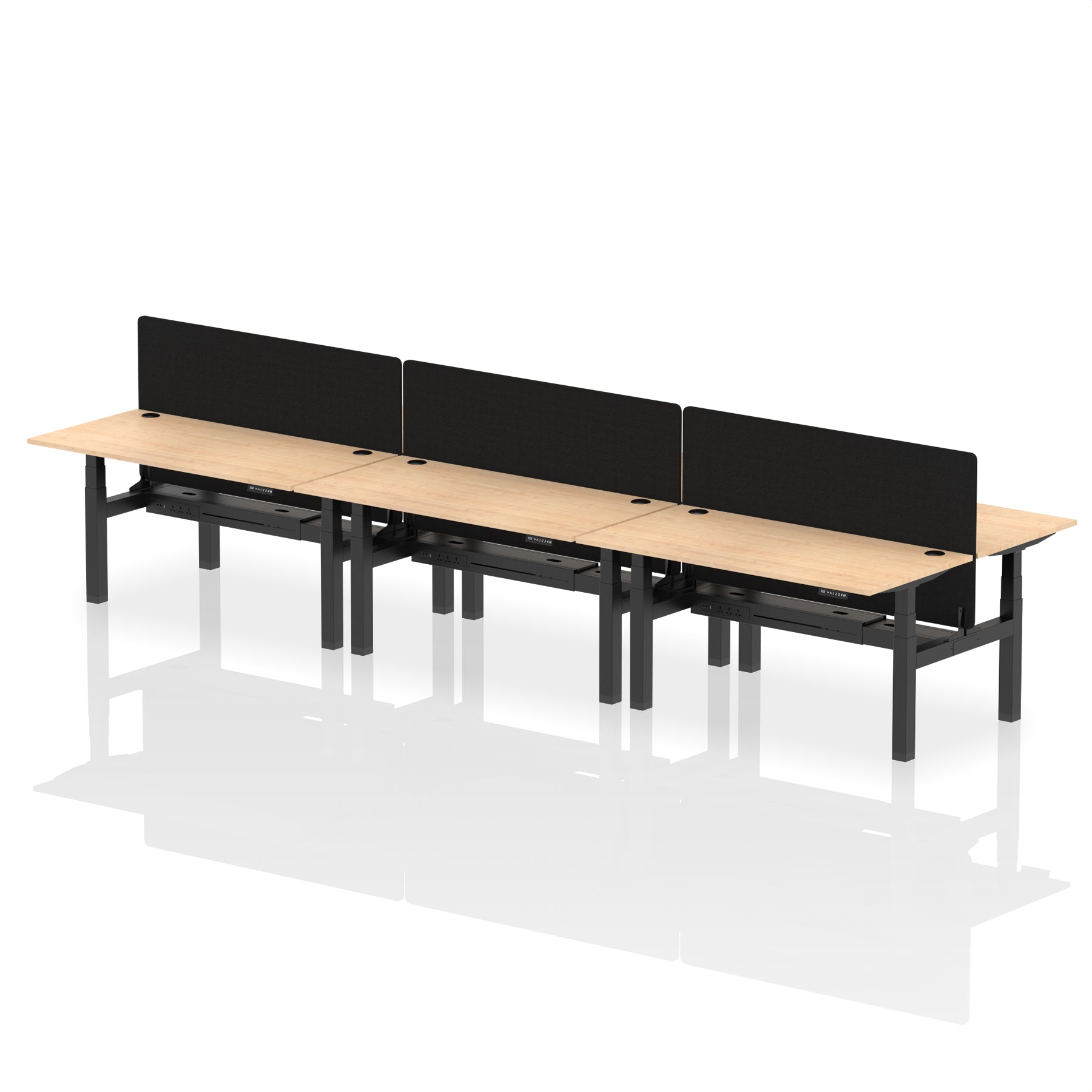 Air Back-to-Back Height Adjustable Bench Desk - 6 Person with Black Straight Screen