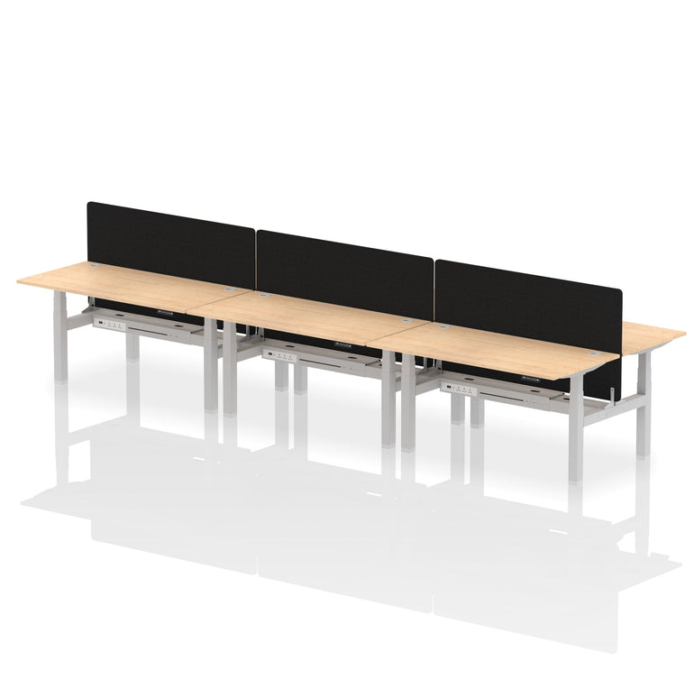 Air Back-to-Back Height Adjustable Bench Desk - 6 Person with Black Straight Screen