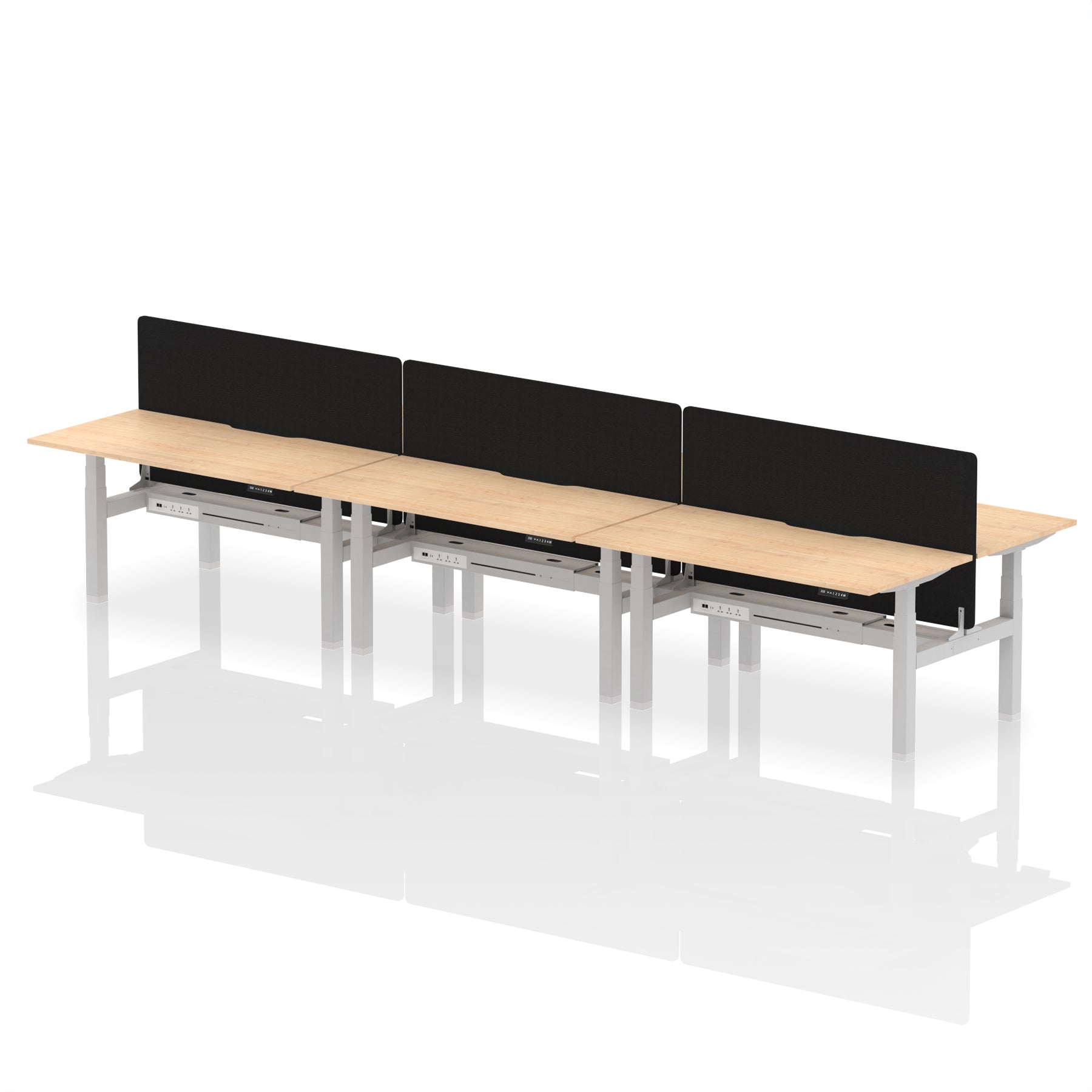 Air Back-to-Back Scalloped Edge Height Adjustable Bench Desk - 6 Person with Black Straight Screen