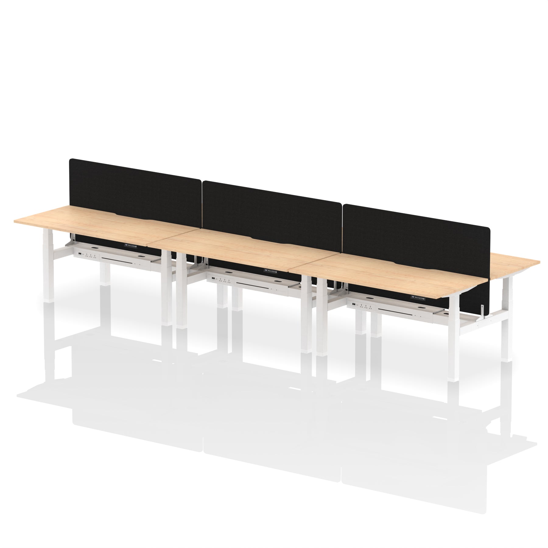 Air Back-to-Back Scalloped Edge Height Adjustable Bench Desk - 6 Person with Black Straight Screen