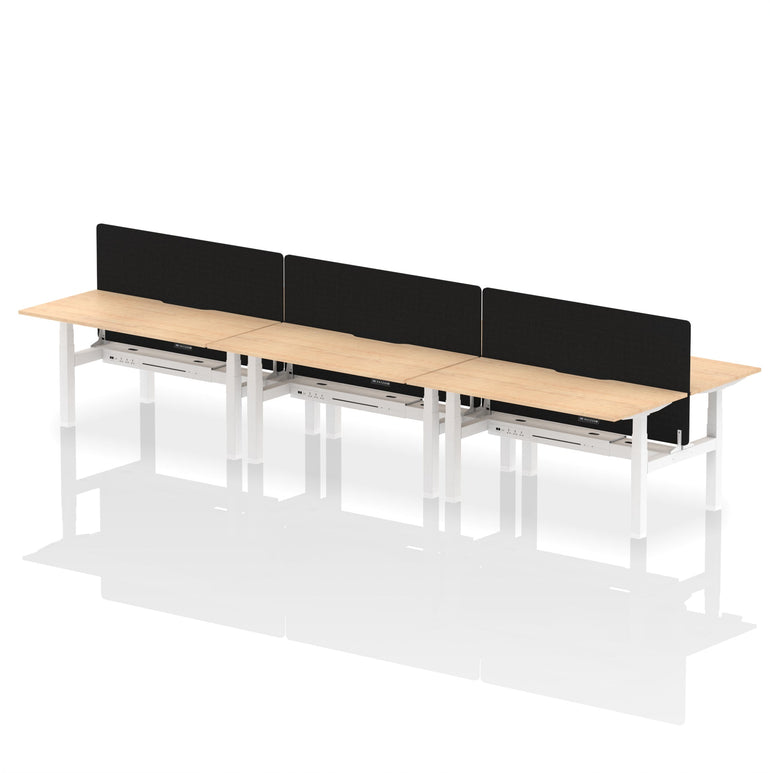 Air Back-to-Back Scalloped Edge Height Adjustable Bench Desk - 6 Person with Black Straight Screen