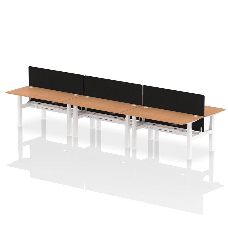 Air Back-to-Back Height Adjustable Bench Desk - 6 Person with Black Straight Screen