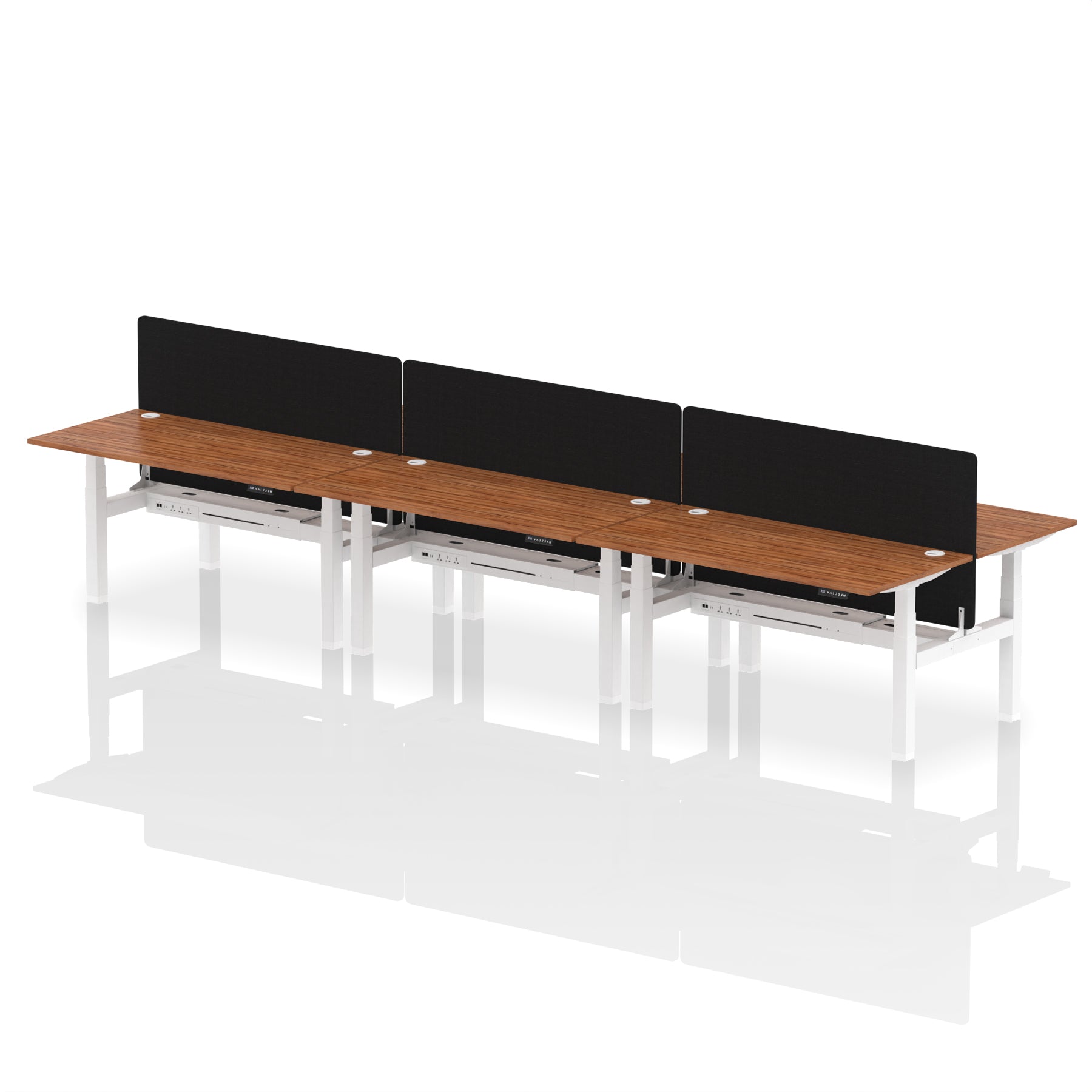 Air Back-to-Back Height Adjustable Bench Desk - 6 Person with Black Straight Screen