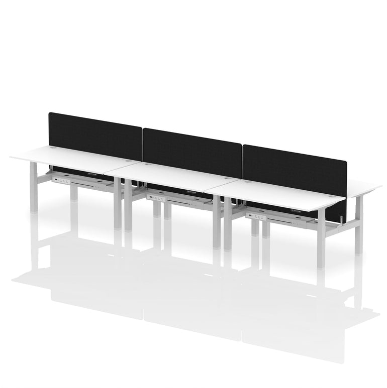 Air Back-to-Back Height Adjustable Bench Desk - 6 Person with Black Straight Screen