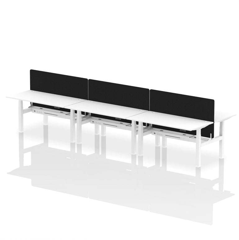 Air Back-to-Back Height Adjustable Bench Desk - 6 Person with Black Straight Screen