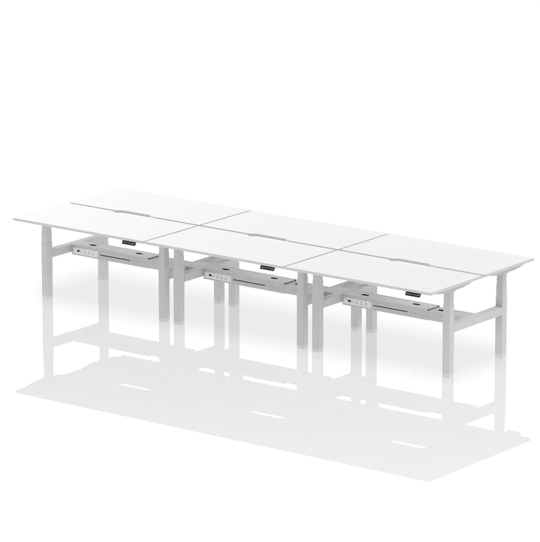 Air Back-to-Back Scalloped Edge Height Adjustable Bench Desk - 6 Person