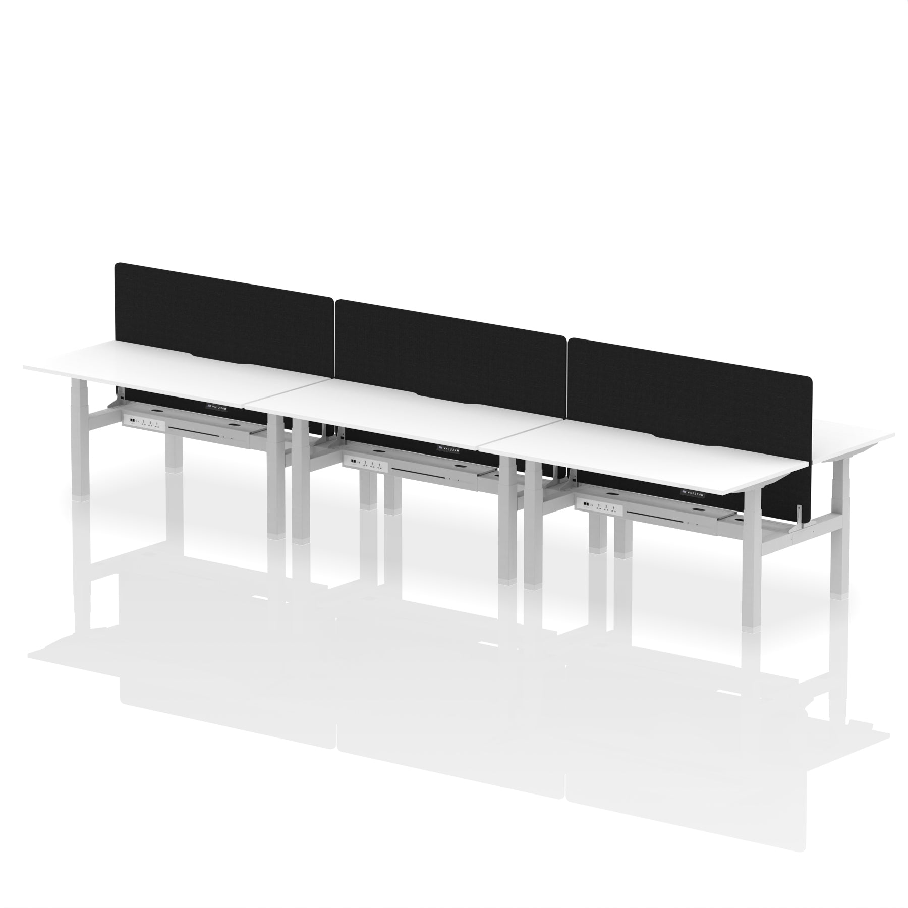 Air Back-to-Back Scalloped Edge Height Adjustable Bench Desk - 6 Person with Black Straight Screen