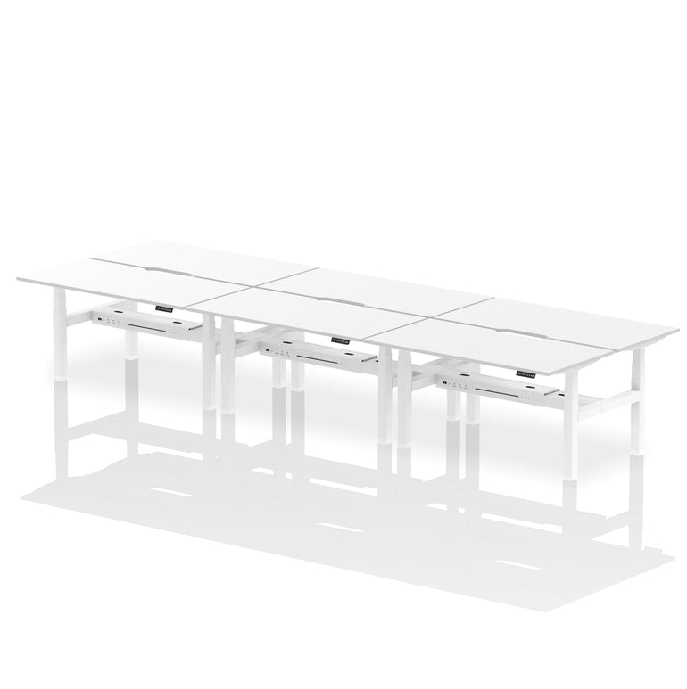 Air Back-to-Back Scalloped Edge Height Adjustable Bench Desk - 6 Person