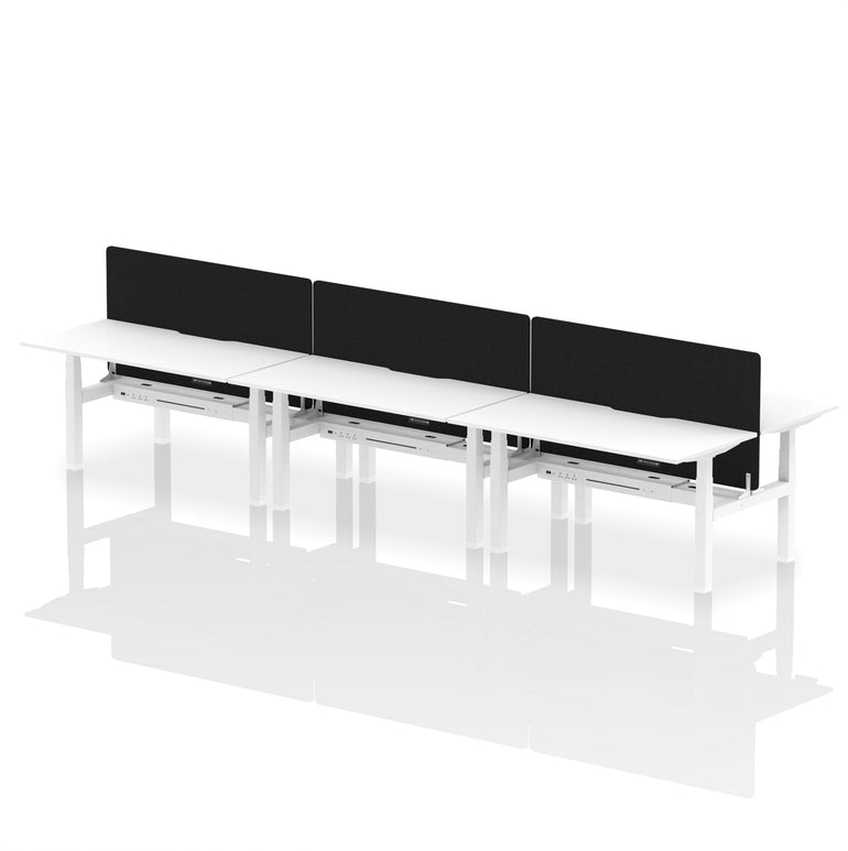 Air Back-to-Back Scalloped Edge Height Adjustable Bench Desk - 6 Person with Black Straight Screen