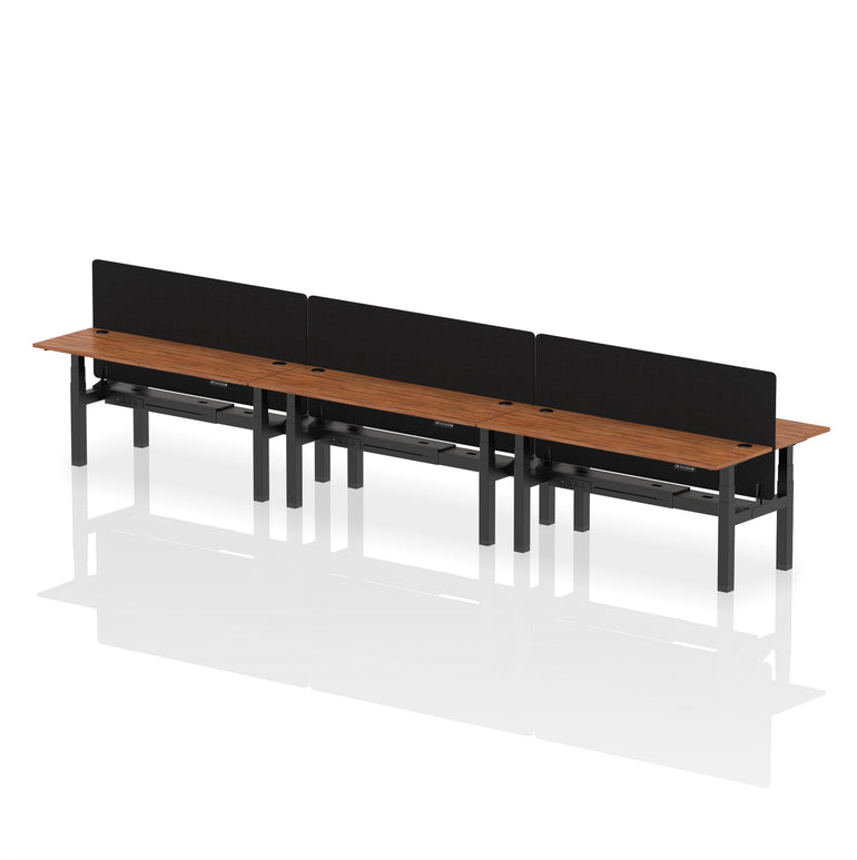 Air Back-to-Back Slimline Height Adjustable Bench Desk - 6 Person with Black Straight Screen