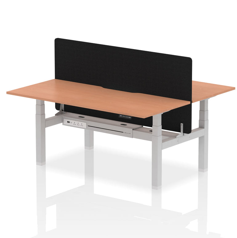 Air Back-to-Back Scalloped Edge Height Adjustable Bench Desk - 2 Person with Black Straight Screen