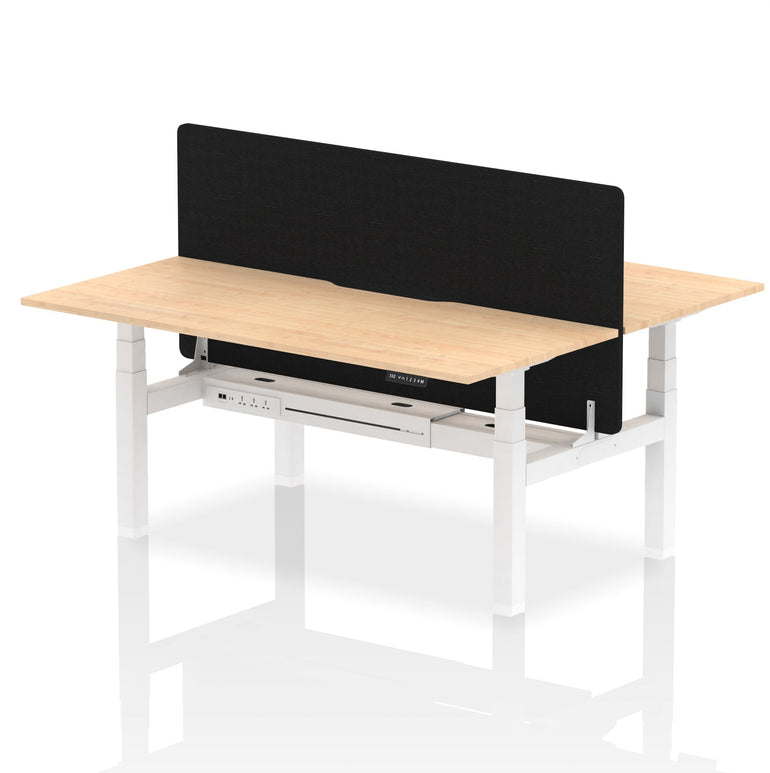 Air Back-to-Back Scalloped Edge Height Adjustable Bench Desk - 2 Person with Black Straight Screen