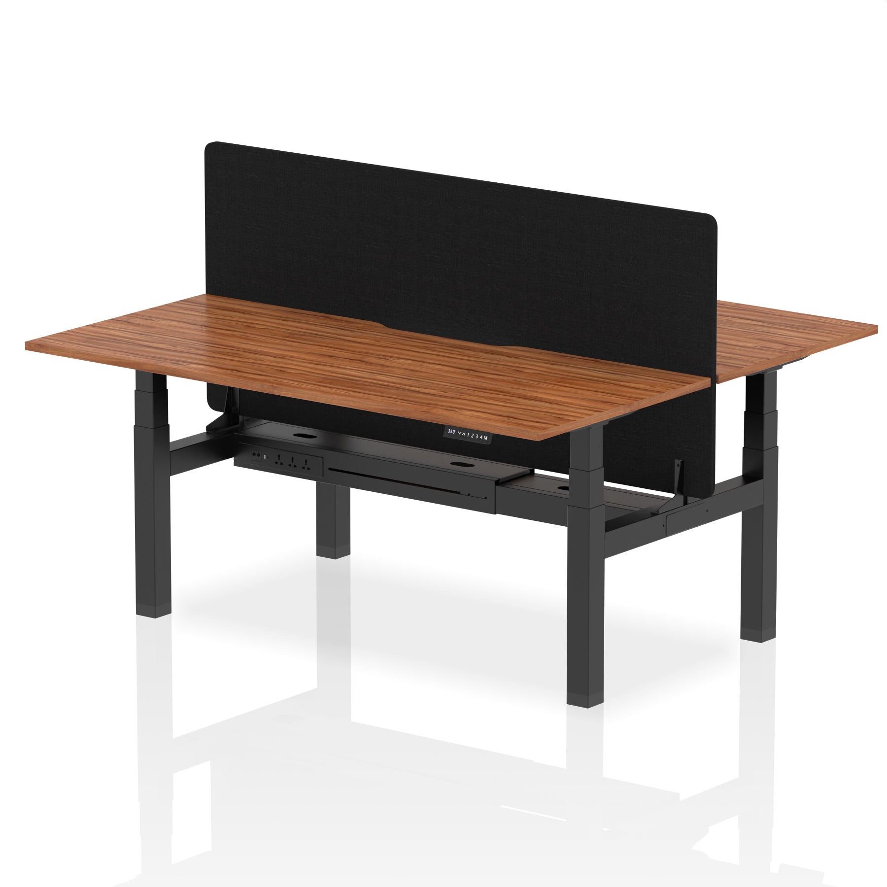 Air Back-to-Back Scalloped Edge Height Adjustable Bench Desk - 2 Person with Black Straight Screen