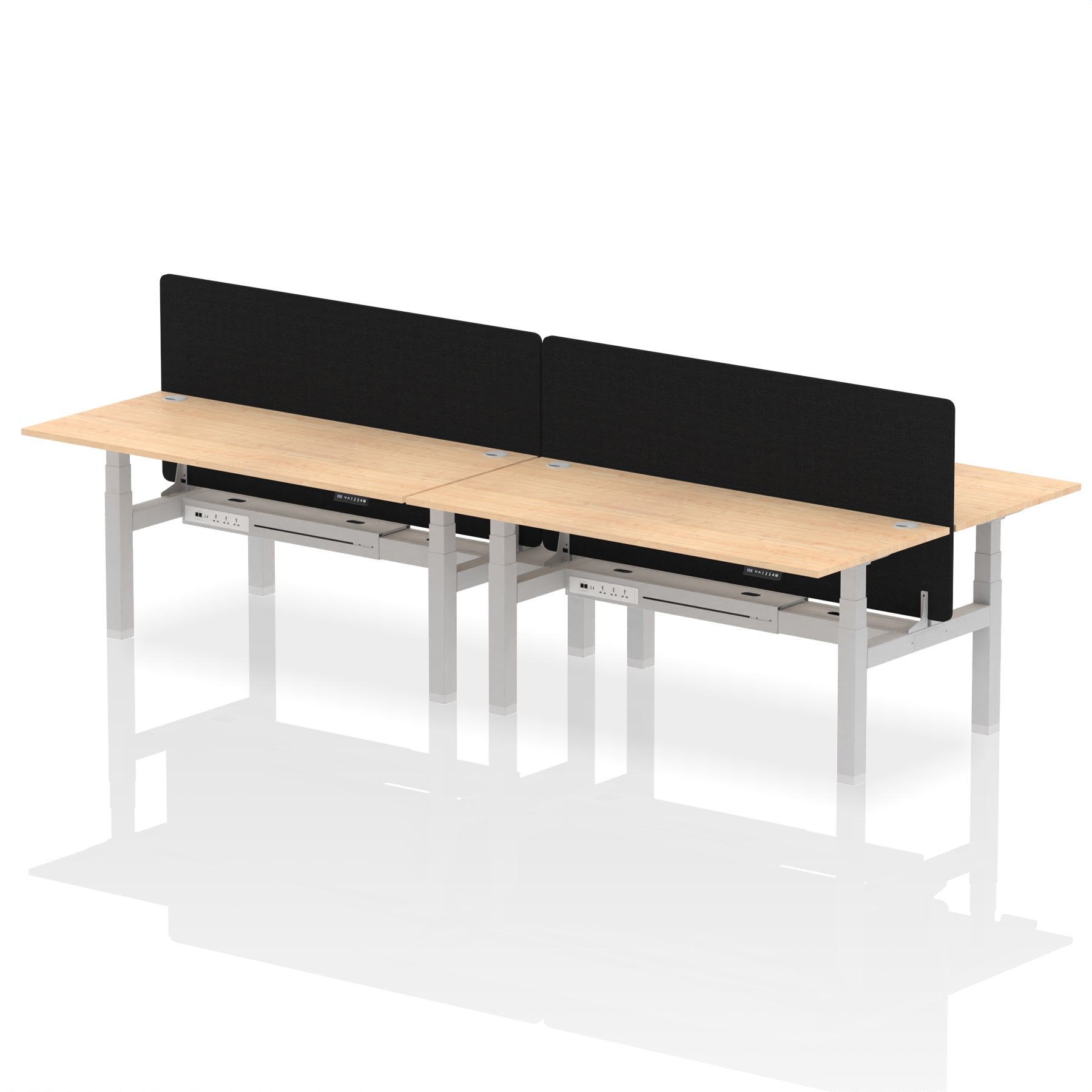 Air Back-to-Back Height Adjustable Bench Desk - 4 Person with Black Straight Screen