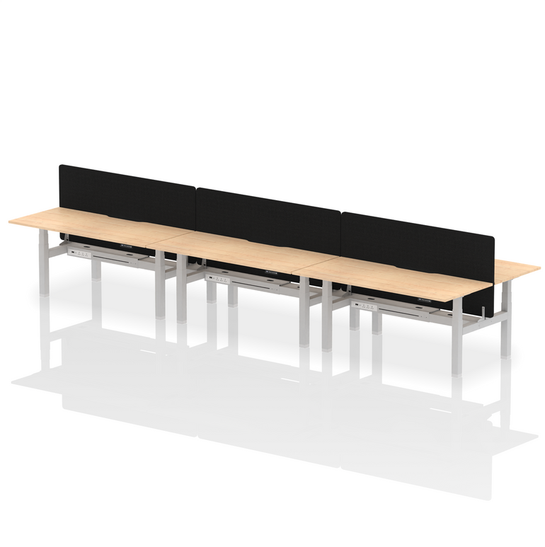 Air Back-to-Back Scalloped Edge Height Adjustable Bench Desk - 6 Person with Black Straight Screen