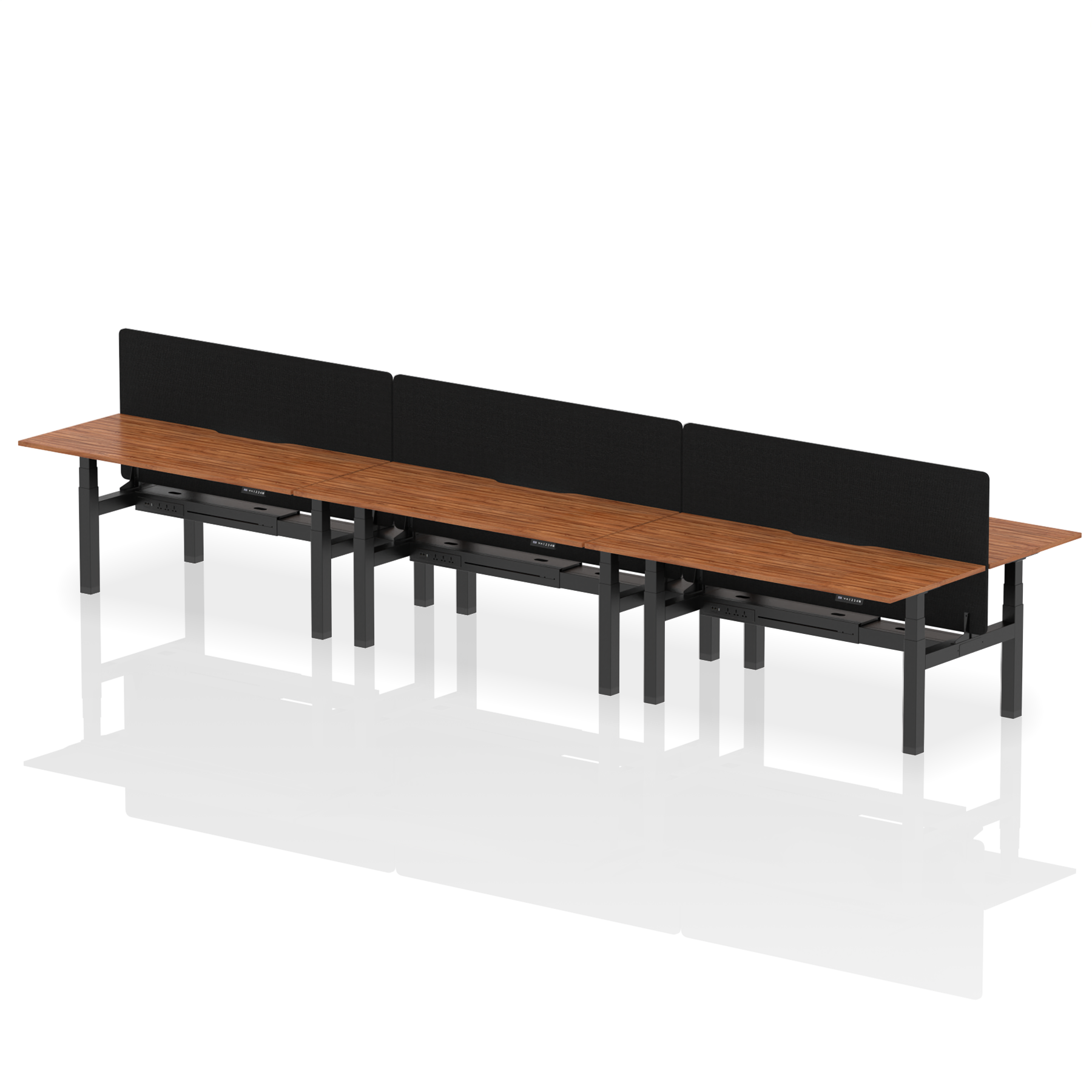 Air Back-to-Back Scalloped Edge Height Adjustable Bench Desk - 6 Person with Black Straight Screen