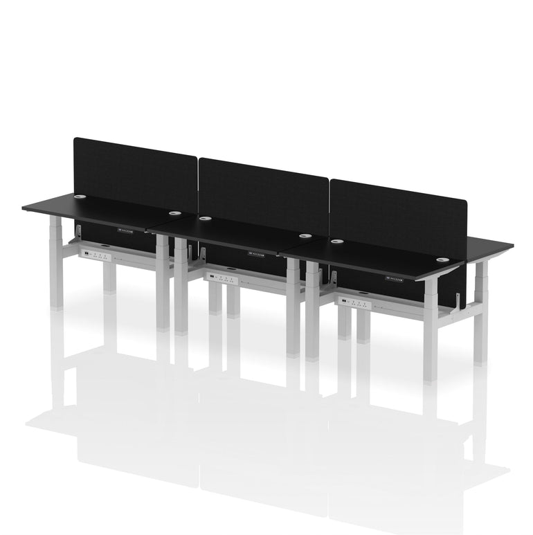 Air Back-to-Back Slimline Height Adjustable Bench Desk - 6 Person with Black Straight Screen