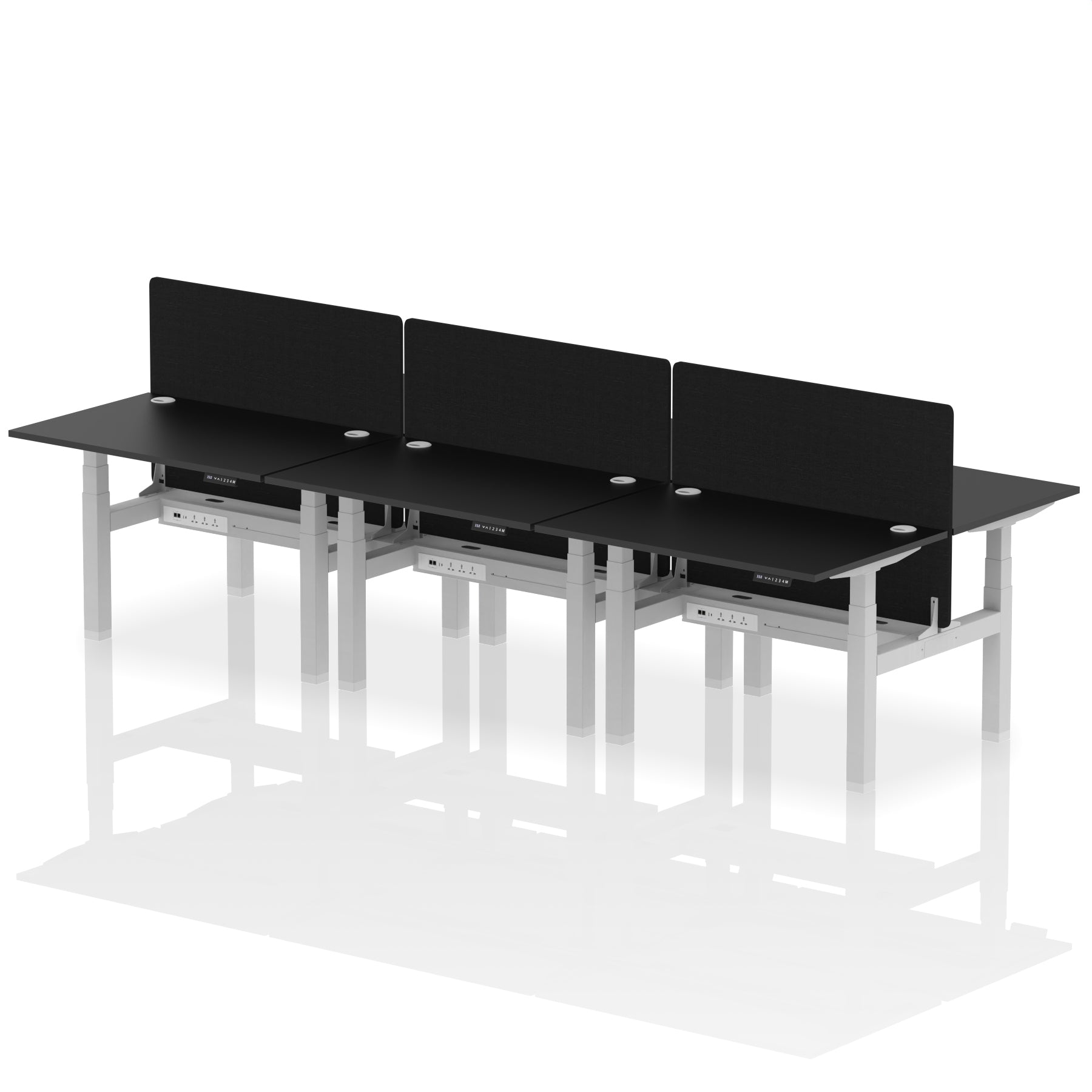 Air Back-to-Back Height Adjustable Bench Desk - 6 Person with Black Straight Screen