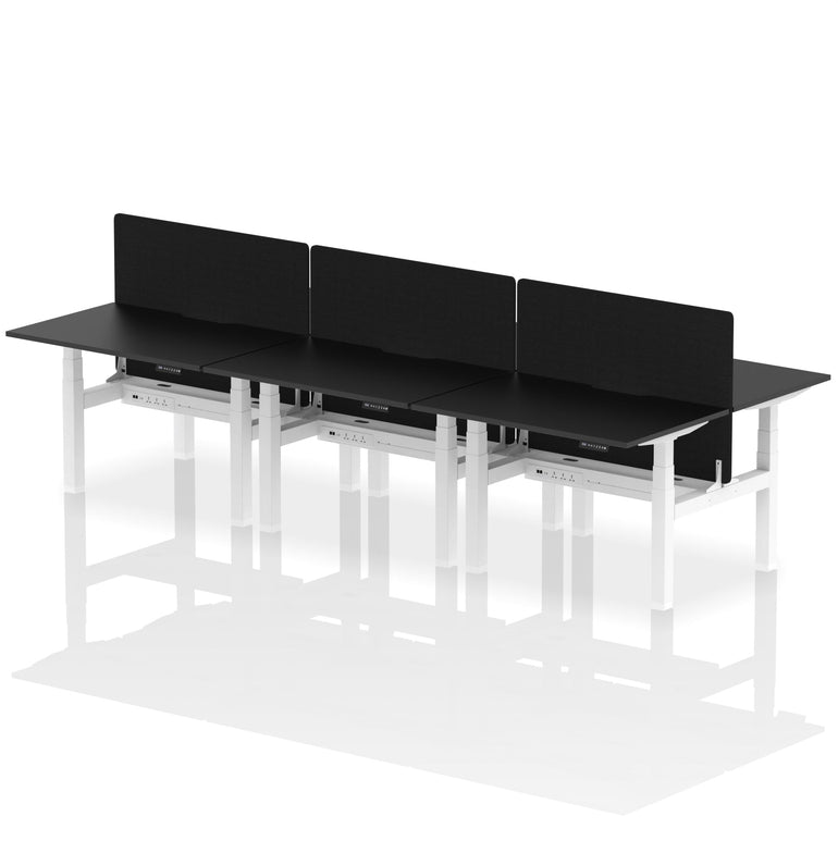 Air Back-to-Back Scalloped Edge Height Adjustable Bench Desk - 6 Person with Black Straight Screen