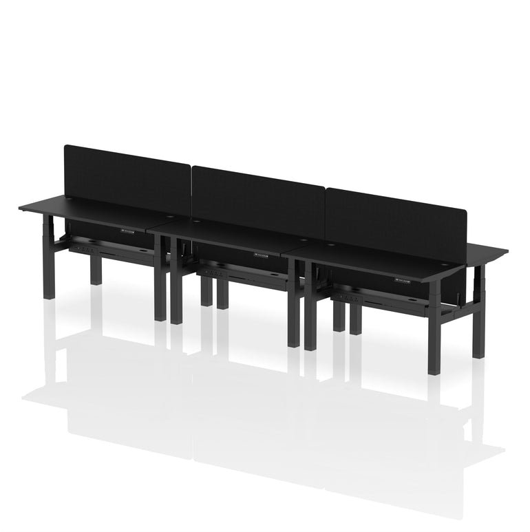 Air Back-to-Back Slimline Height Adjustable Bench Desk - 6 Person with Black Straight Screen