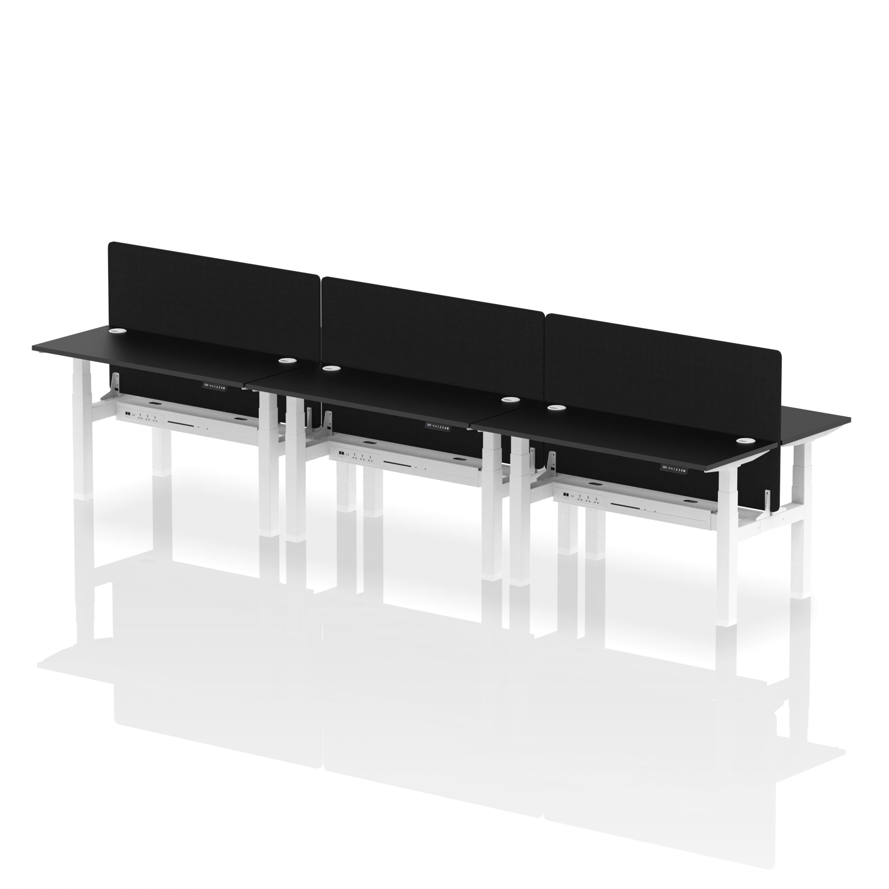 Air Back-to-Back Slimline Height Adjustable Bench Desk - 6 Person with Black Straight Screen