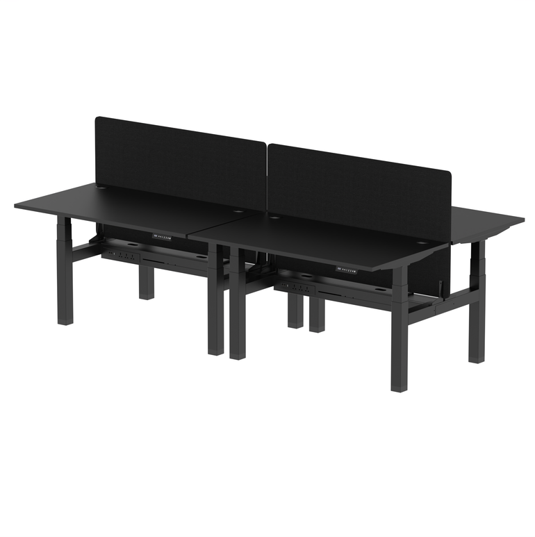 Air Back-to-Back Height Adjustable Bench Desk - 4 Person with Black Straight Screen