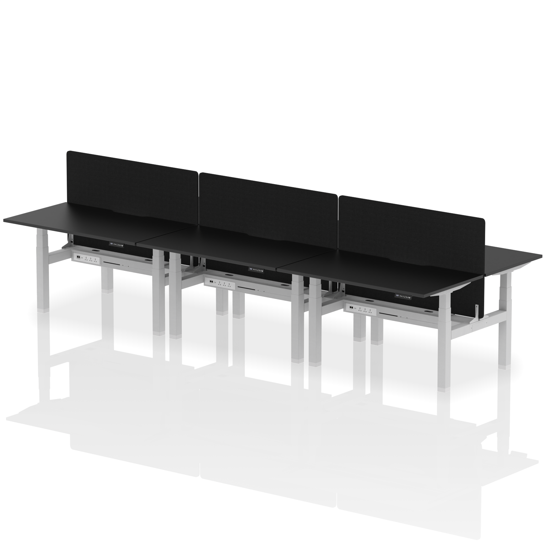 Air Back-to-Back Scalloped Edge Height Adjustable Bench Desk - 6 Person with Black Straight Screen