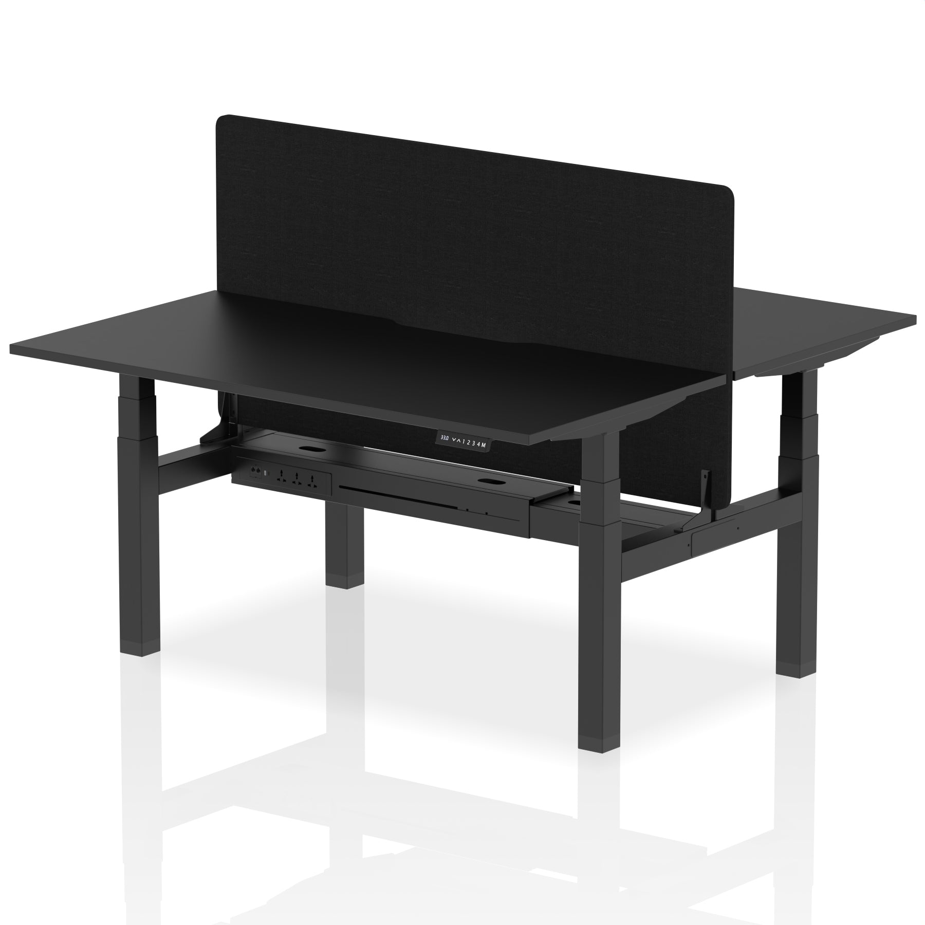 Air Back-to-Back Scalloped Edge Height Adjustable Bench Desk - 2 Person with Black Straight Screen