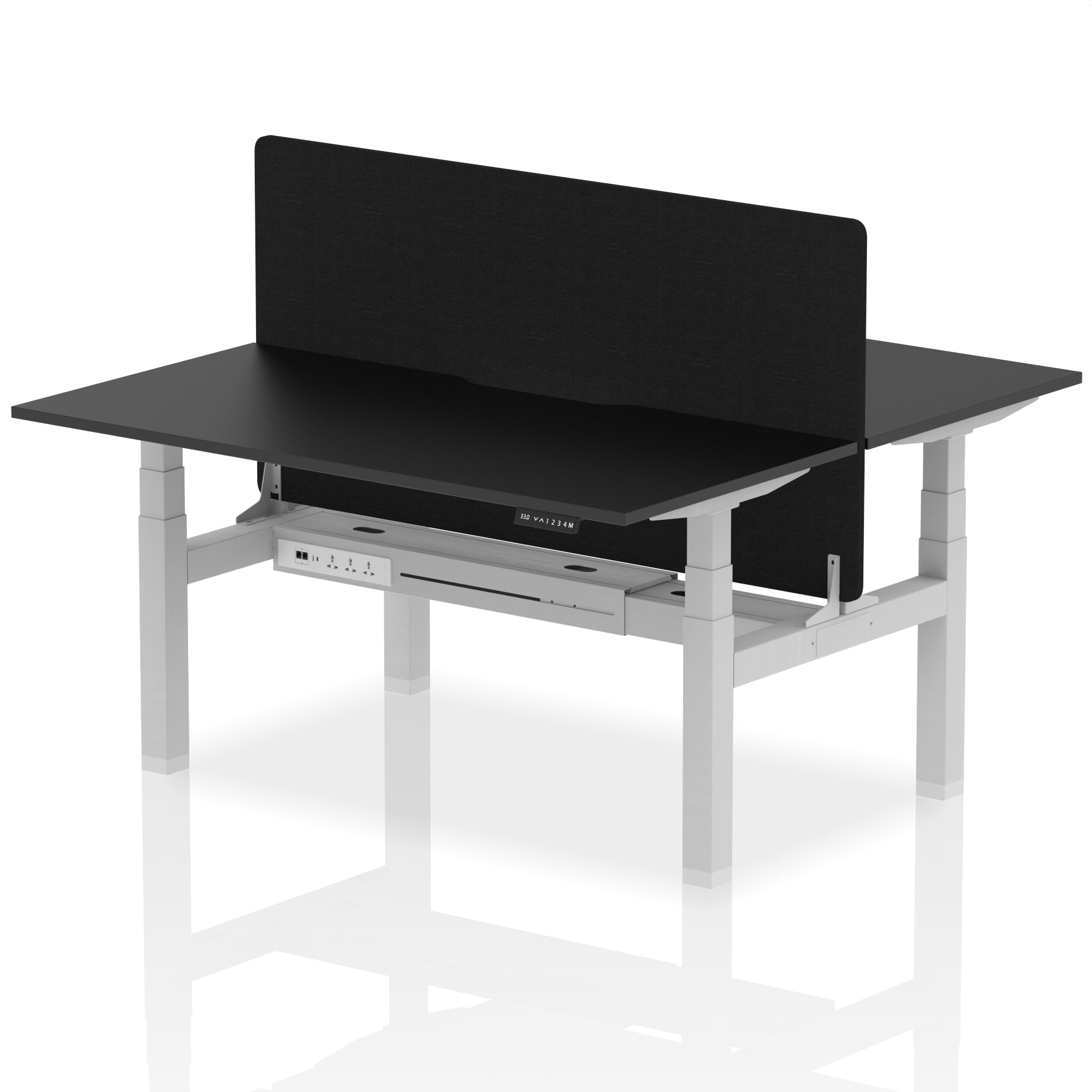 Air Back-to-Back Scalloped Edge Height Adjustable Bench Desk - 2 Person with Black Straight Screen